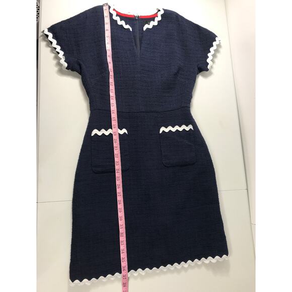 J. Crew Navy Tweed Dress Rickrack Scallop Trim Women's 4 Classic Office Business - Picture 13 of 13